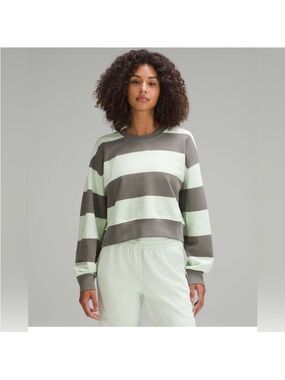 Lululemon Perfectly Oversized Cropped Crew Stripe Size 2 Grey Sage Green